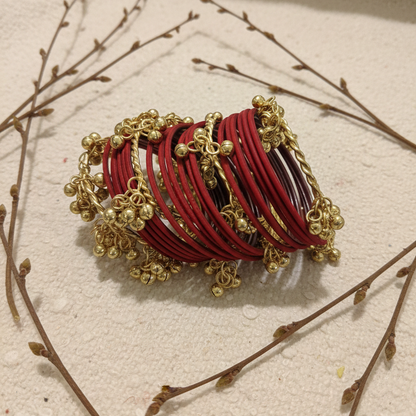 Trending Marron Metal with Ghungroo Festive Bangle- Pack of - 28