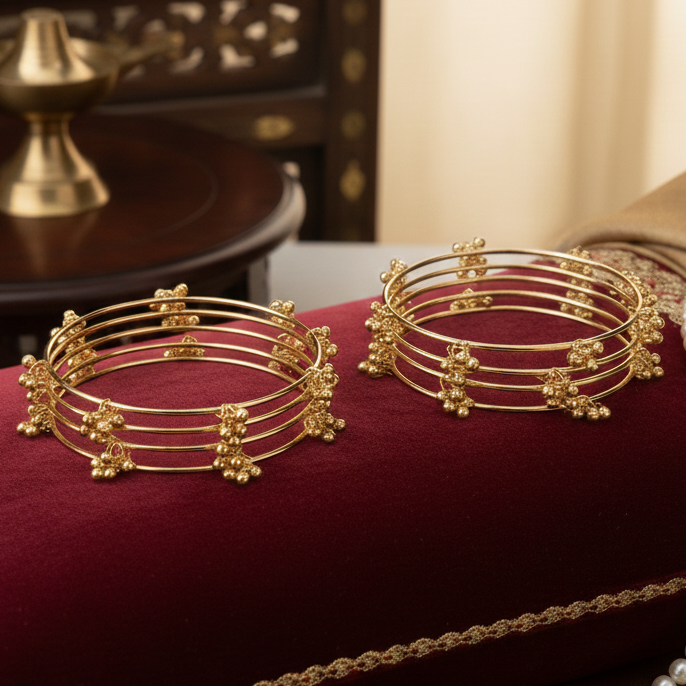 Set of 8 | Gold-Plated Ghungroo Jingle Bangles for Women | VIRAL Indian Jewelry