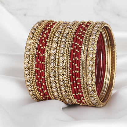 Maroon Bangles with Zircon Festive Wear (Set of 20)