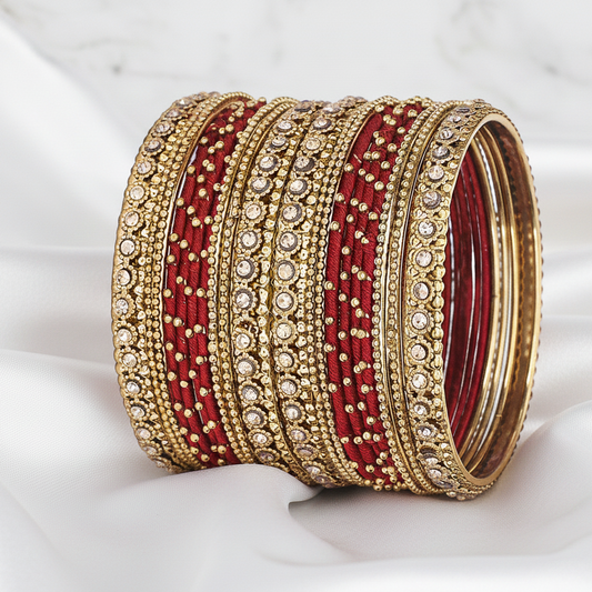 Maroon Bangles with Zircon Festive Wear (Set of 20)