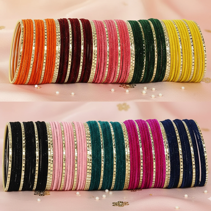 Trendy Color Multi Velvet Metal Bangle Set for – Pack of 160