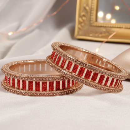 American Diamond Stone red Metal Kada Bangles (Set of 2)