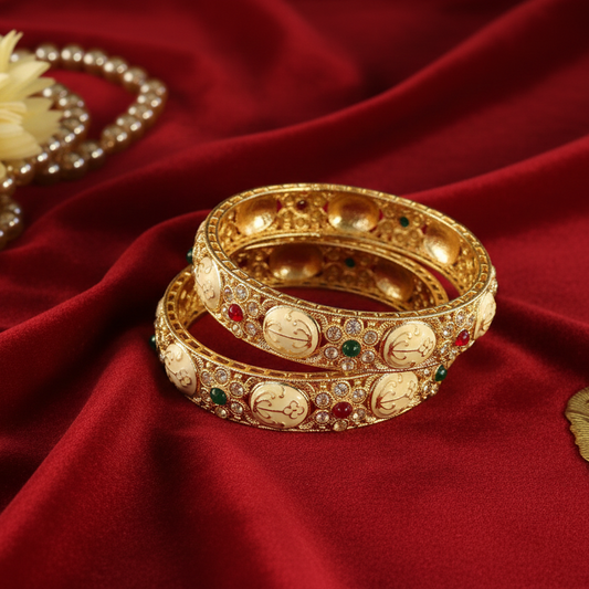 Traditional Metal Color Gold Multi Kada – Set of 2 | Stylish Metal Bangles for Women