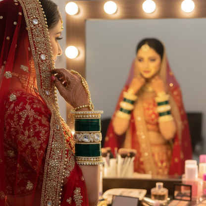 Bridal Gold Metal Chuda Set | Zircon Diamond Studded Bangles for Women | Traditional Wedding Set of 70