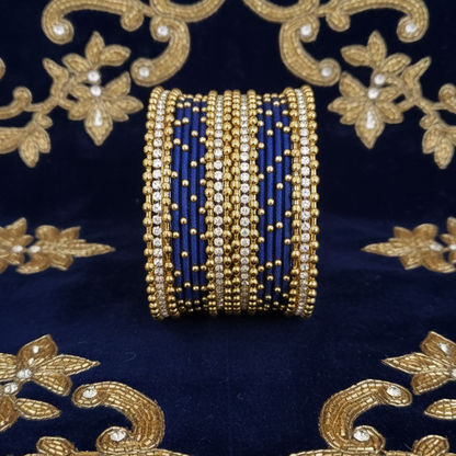 Purple Silk Thread Bangles with Zircon Stones & Ball Chain Detaili Pack of 20