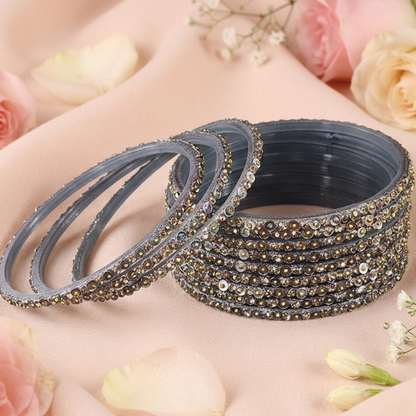 Starlight Silver Glass Bangles with Gold Crystals (Set of 12)