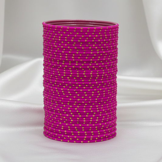 Magenta Polka Dot Metal Bangles for Traditional Wear (Set of 48)