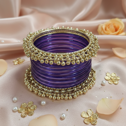 Purple Glass Bangles Set| 8 Glass Bangles + 2 Ghungroo ( One Hand ) -Pack of 10