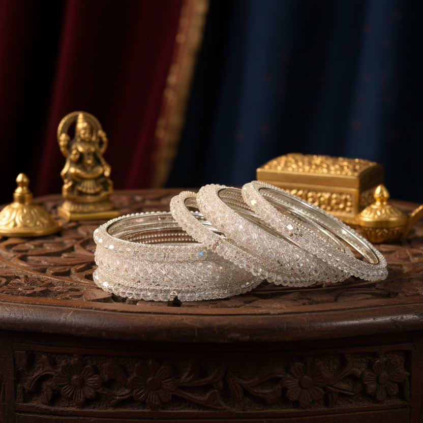 Elegant Silver  Metal Kada Bangle Set – Set of 6 Stylish Bangles