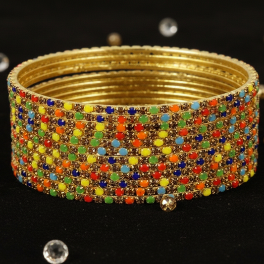 Multicolour Zircon Studded Sleek Glossy Bangles Set of 12