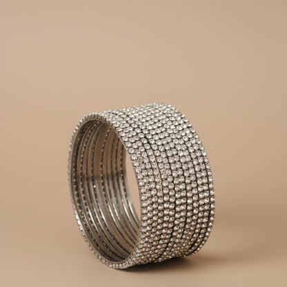 Silver Zircon Studded Glossy Bangle Set for Women & Girls