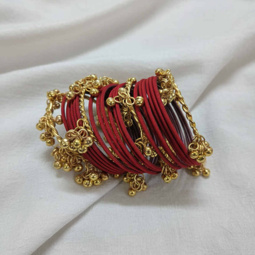Trending Marron Metal with Ghungroo Festive Bangle- Pack of - 28
