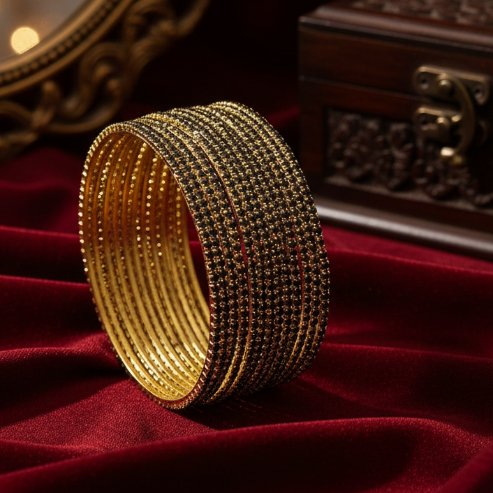 Black Zircon Studded Glossy Bangle Set for Women & Girls | Pack of 12
