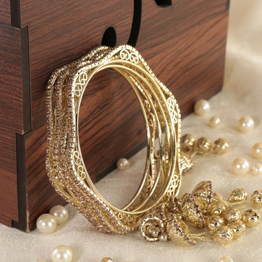 Traditional Gold Tone Kada Chudi | Stone Studded Designer Bangles