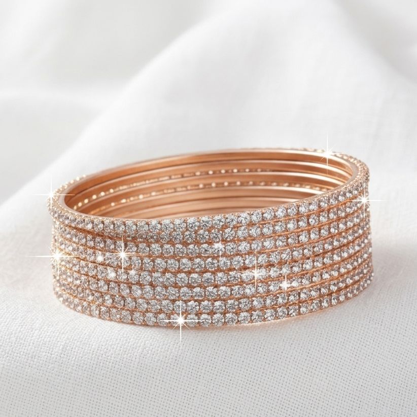 Rose Gold Silver Zircon Bangles for Women | Elegant Daily Wear & Party Jewelry Set-Pack-12