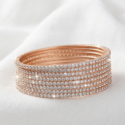 Rose Gold Silver Zircon Bangles for Women | Elegant Daily Wear & Party Jewelry Set-Pack-12