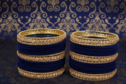 Royal Navy Velvet Gold Bridal Bangles with Zircon Stone Work (Pack of 42)