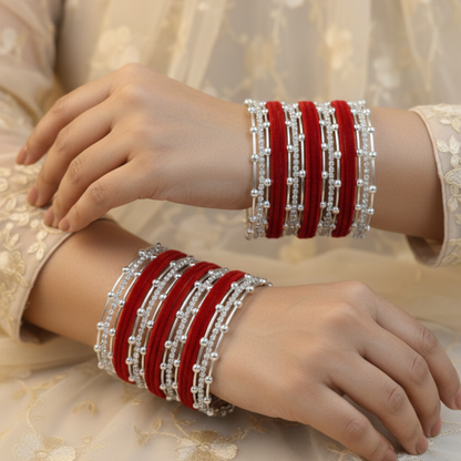 Premium Red Velvet Zircon Bangle Set-42
