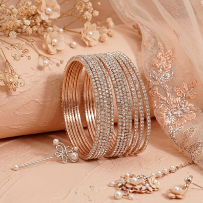 Rose-gold Zircon Bangles for Women | Elegant Daily Wear & Party Jewelry Set-Pack-12