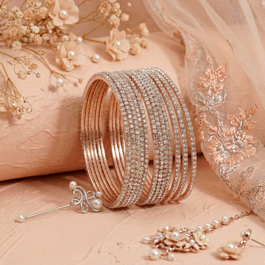 Rose-gold Zircon Bangles for Women | Elegant Daily Wear & Party Jewelry Set-Pack-12