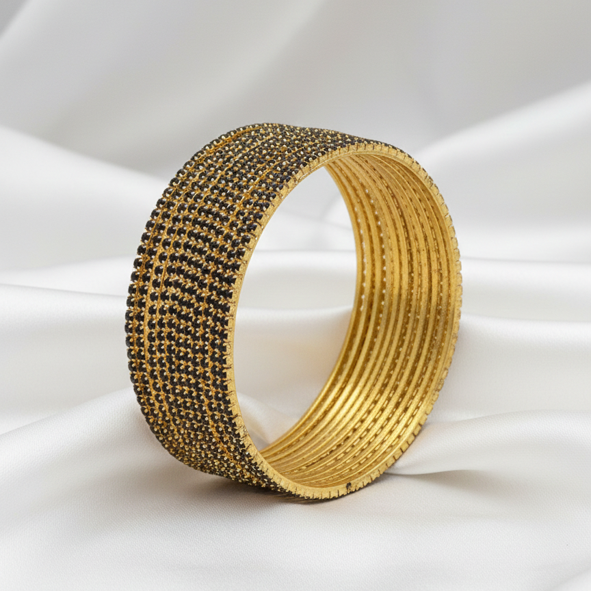 Black Zircon Studded Glossy Bangle Set for Women & Girls | Pack of 12