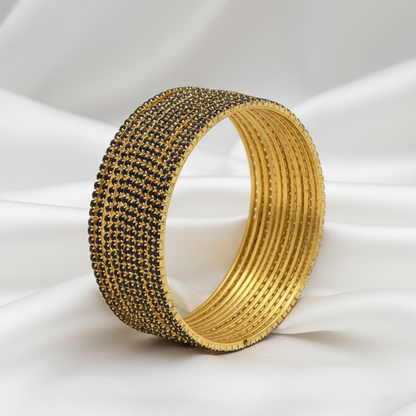 Black Zircon Studded Glossy Bangle Set for Women & Girls | Pack of 12