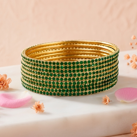 Green Zircon Bangles for Women | Elegant Daily Wear & Party Jewelry Set-12