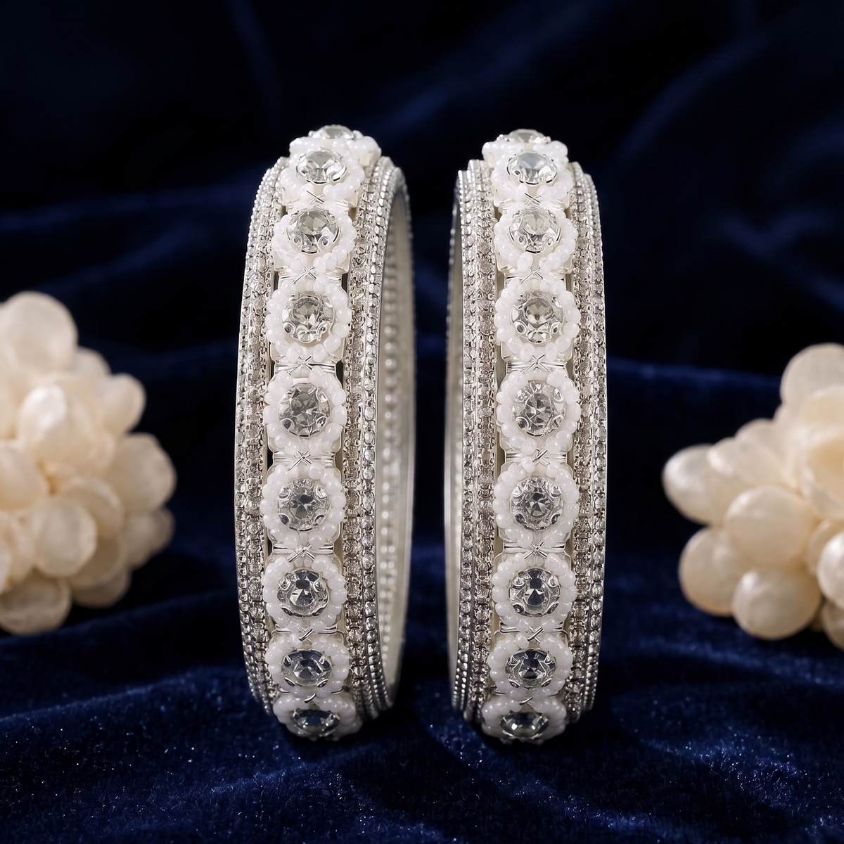 Silver Brilliance: Embellished Bridal Bangles - Set of 2