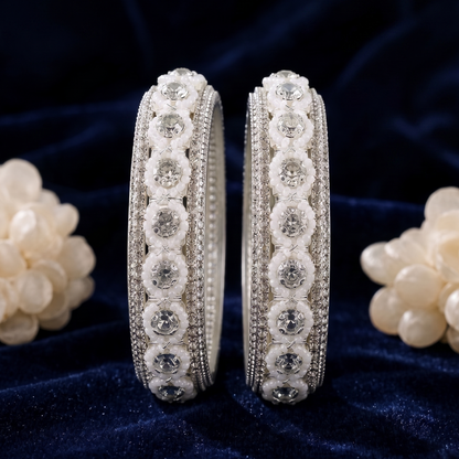 Silver Brilliance: Embellished Bridal Bangles - Set of 2