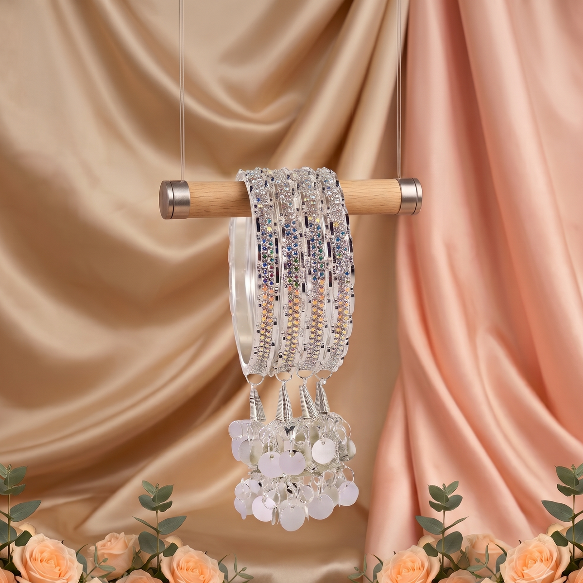Silver-Plated Multicolor Stone Studded  Bridal Bangles - Set Of 4