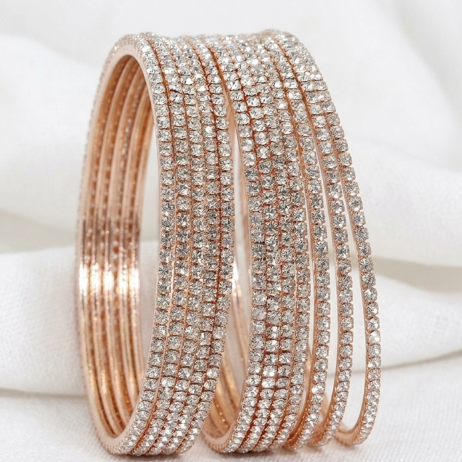 Rose-gold Zircon Bangles for Women | Elegant Daily Wear & Party Jewelry Set-Pack-12