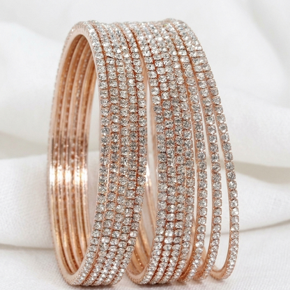 Rose-gold Zircon Bangles for Women | Elegant Daily Wear & Party Jewelry Set-Pack-12