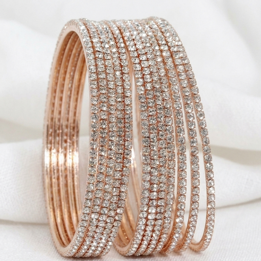Rose-gold Zircon Bangles for Women | Elegant Daily Wear & Party Jewelry Set-Pack-12