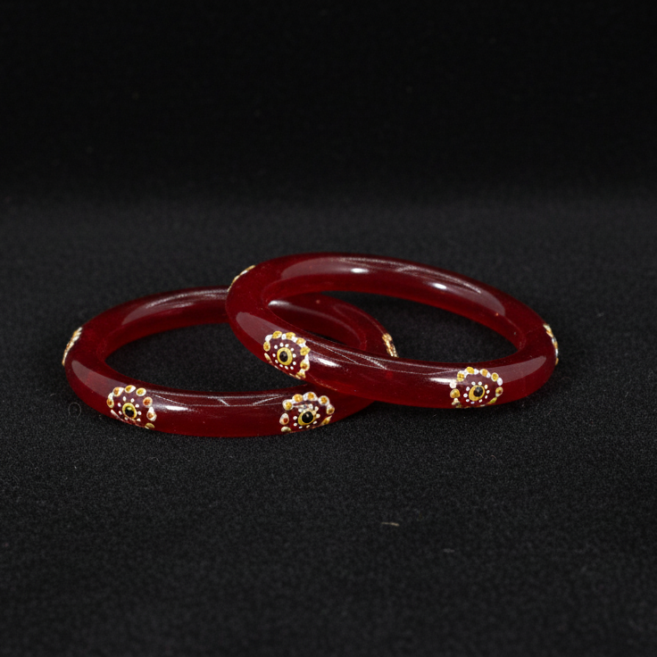 Belgium Kada Glass Bangles | Red Color with Floral Design | Traditional Pack of 2