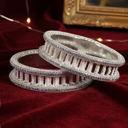 American Diamond Stone Metal Kada Bangles (Set of 2)
