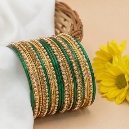 Zircon Studded Metal Bangles with Ball Chain & Plain Bangles Set