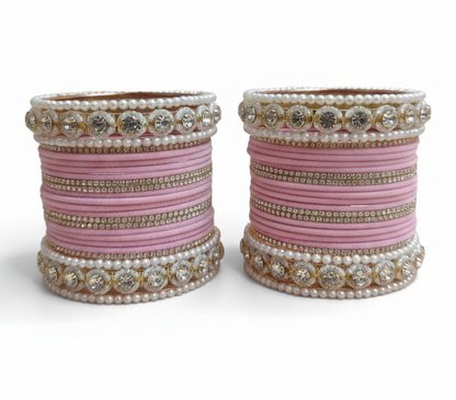 White Pearl Pink Bridal Wedding Bangle Pack of 48