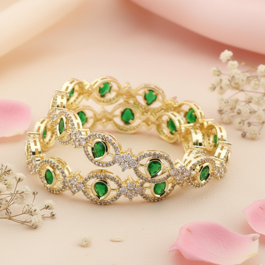 American Diamond Green Stone Bracelet Set of 2