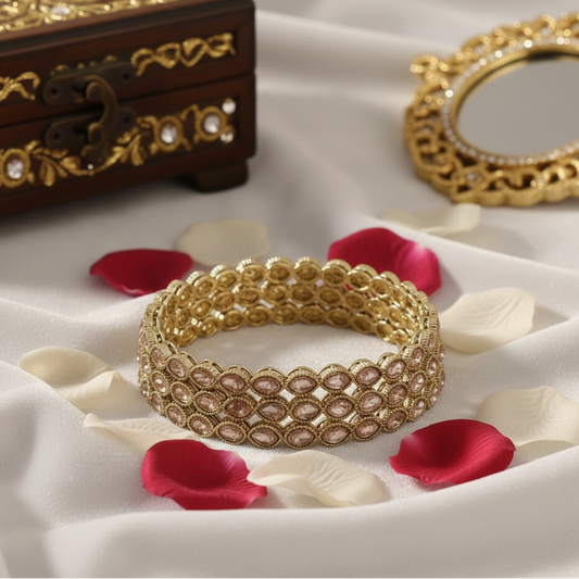 Traditional Kundan Work Metal Bangles Set For Women & Girls | Mirror Bangles For Women | Bangles For Wedding, Party, Festival, Function | Women's Fashion Jewellery- Set of 4