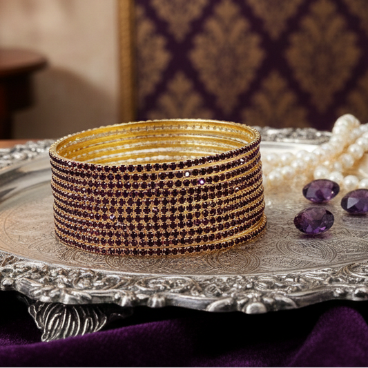 Premium Metal with Base Metal and Zircon Gemstone Studded Premium and Traditional Glossy Finished Sleek Bangle set for Women and Girls