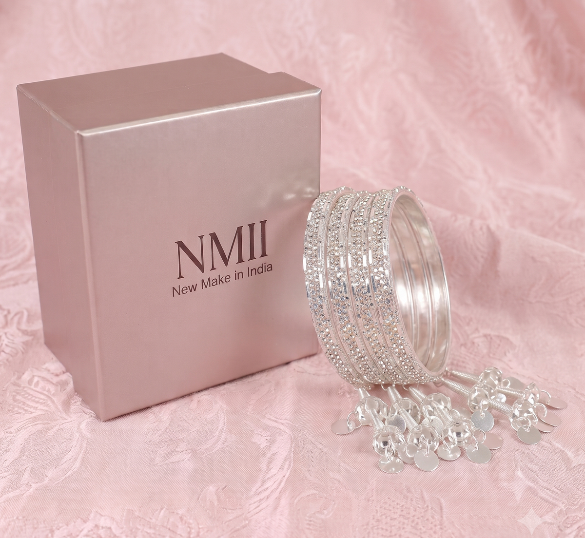 Silver-Plated Multicolor Stone Studded  Bridal Bangles - Set Of 4