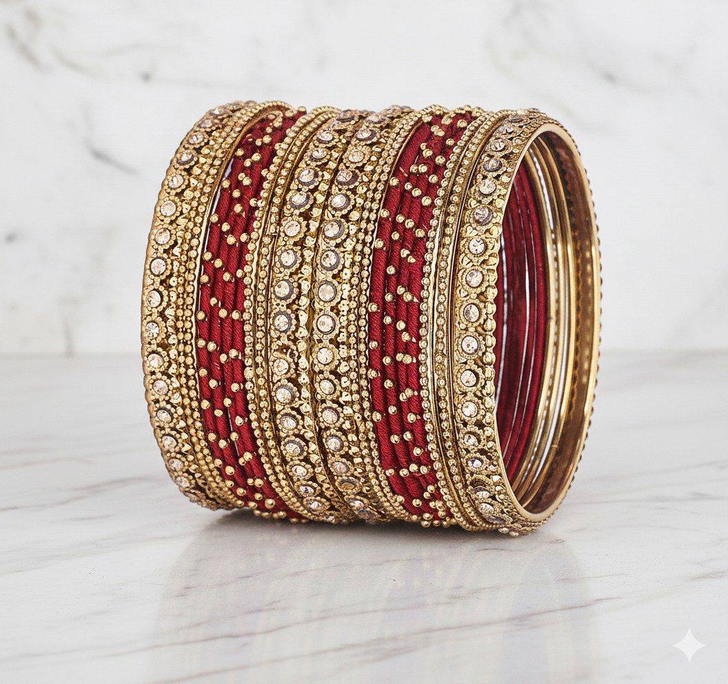 Maroon Bangles with Zircon Festive Wear (Set of 20)