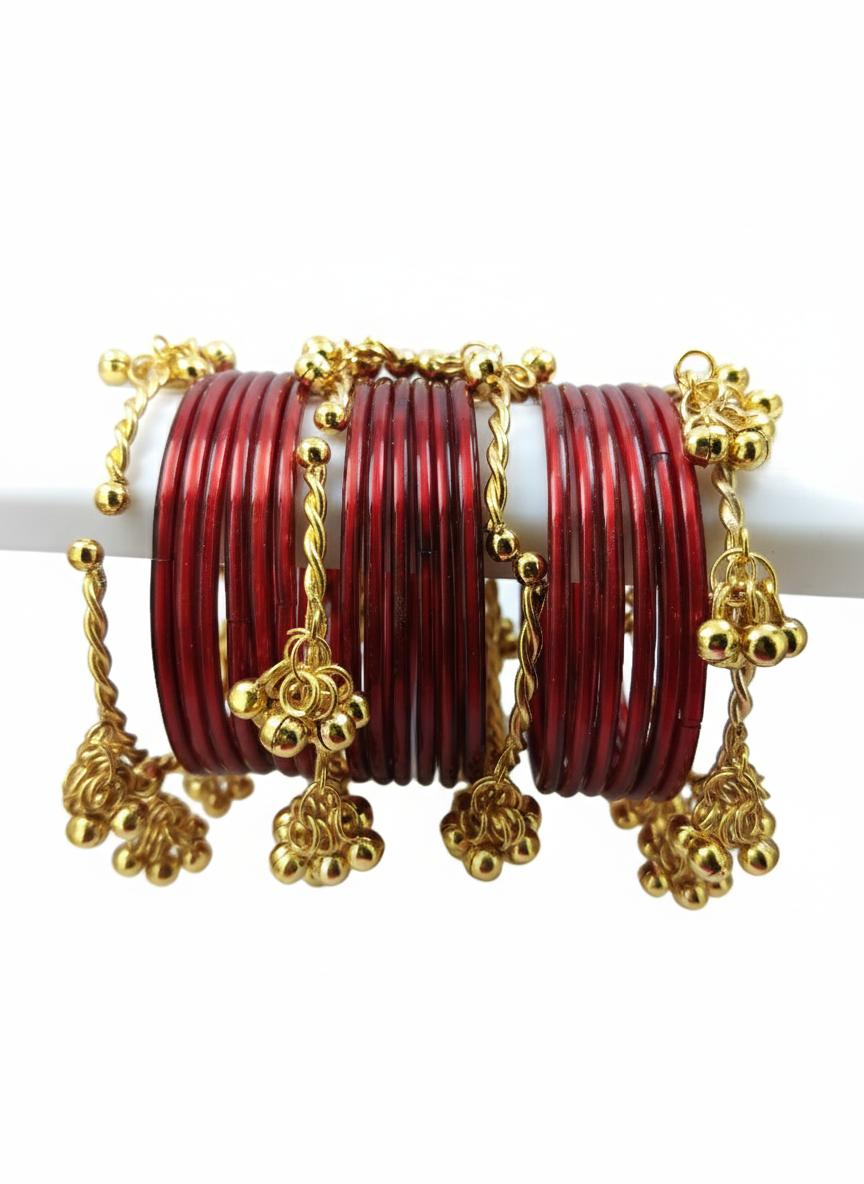 Maroon Glass Bangles Set -Pack of 20