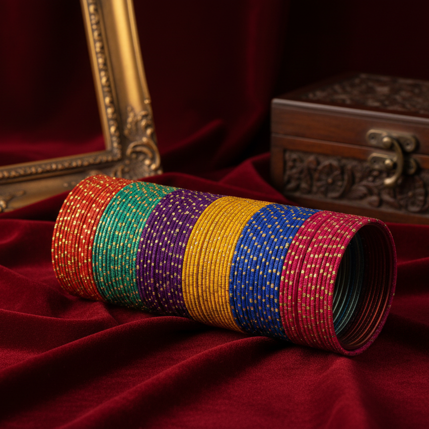 Multicolour Metal Bangles with Golden Polka Dots & Cutting Design (Set of 144)