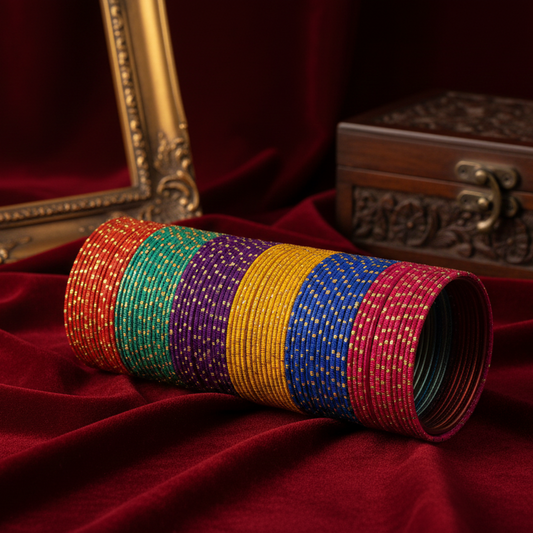 Multicolour Metal Bangles with Golden Polka Dots & Cutting Design (Set of 144)