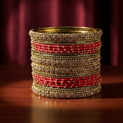 Traditional Red & Gold Silk Thread Bangles Set for Festive Wear – 20 Pieces