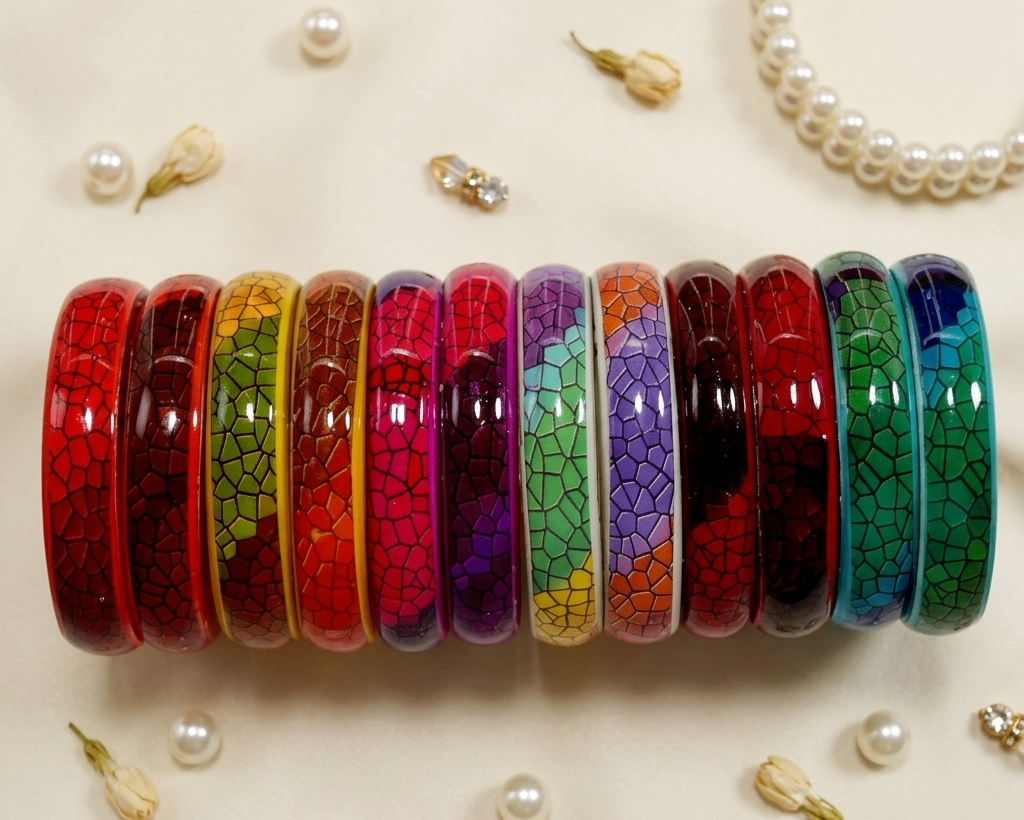 Multicolour Glass Kada Set For Women and Girls with Sleek Finish & Abstract Design