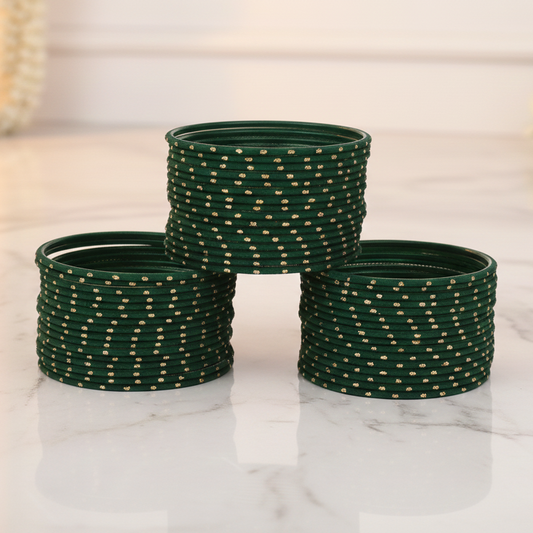 Dark Green Polka Dot Metal Bangles for Traditional Wear (Set of 48)