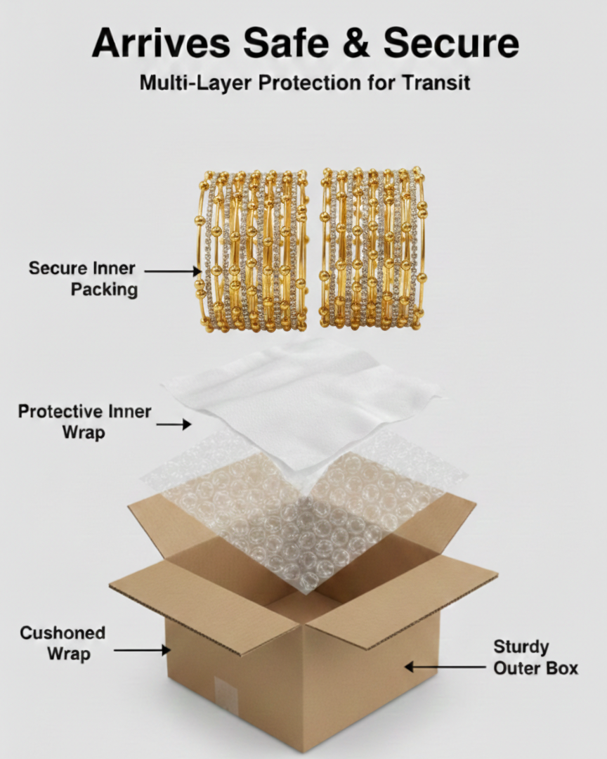 Gold Beaded Zircon Studded Stackable Metal Bangles Set-Pack of 26