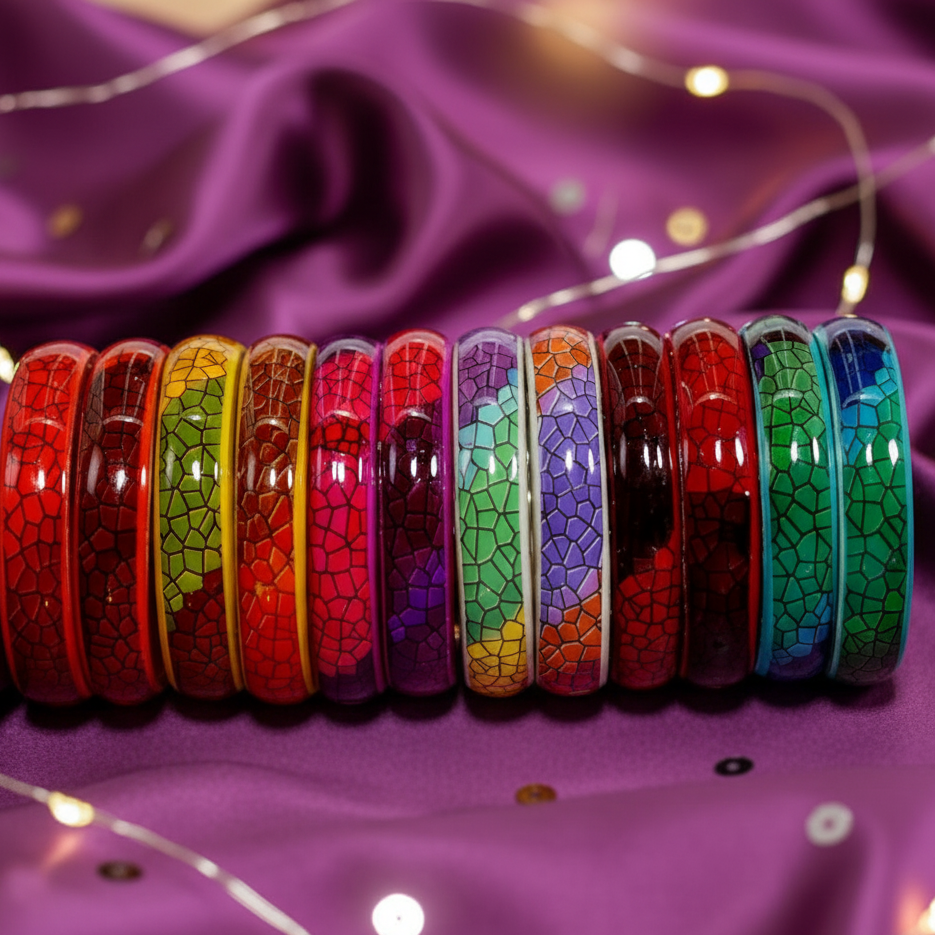 Multicolour Glass Kada Set For Women and Girls with Sleek Finish & Abstract Design